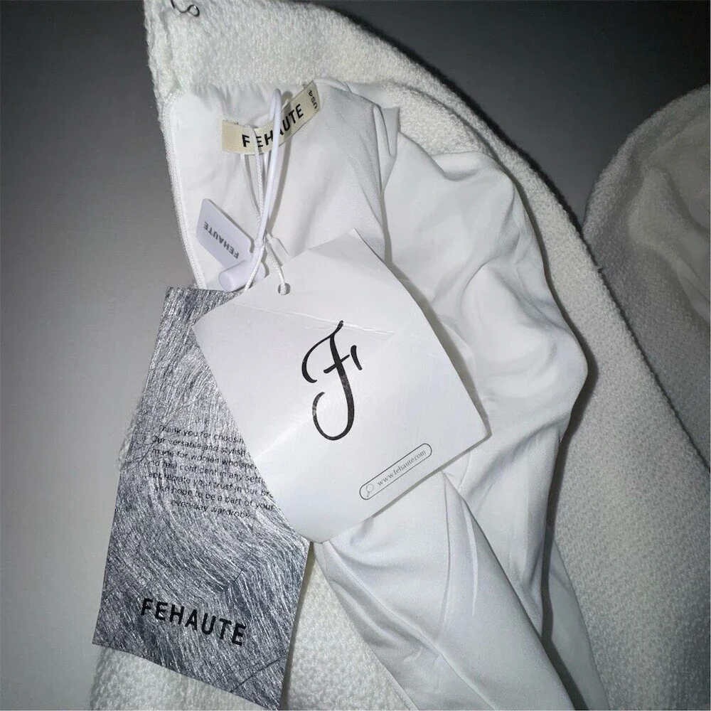 FEHAUTE Jumpsuit Womens Size 4 White Tweed Wide-Leg Pockets Quiet Luxury - Picture 7 of 16